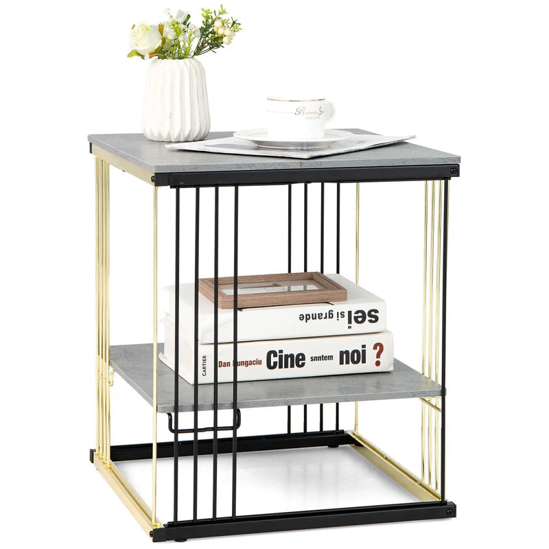 2-Tier Metal Side End Table with Removable Shelf-Gray by DirectDeals