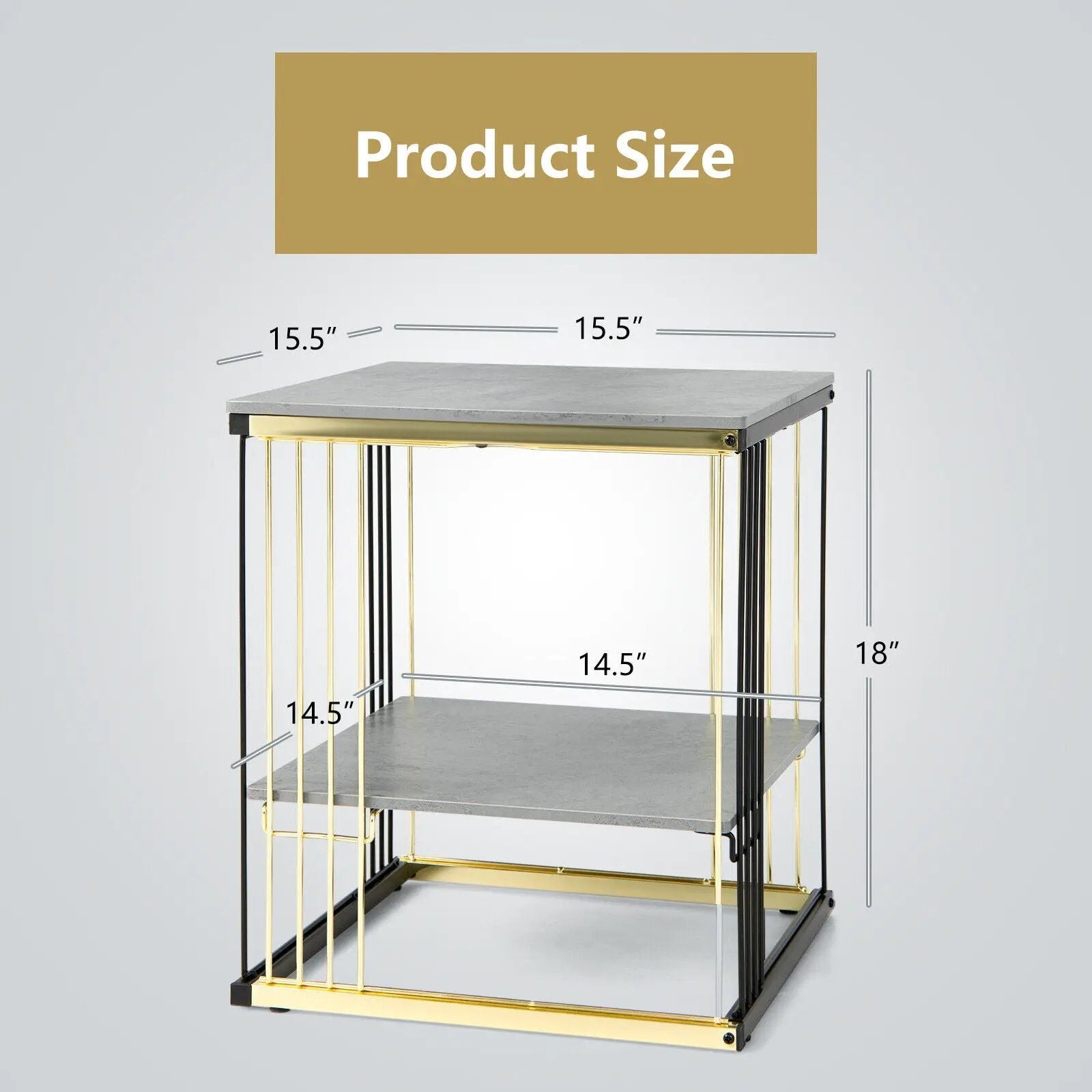2-Tier Metal Side End Table with Removable Shelf-Gray by DirectDeals