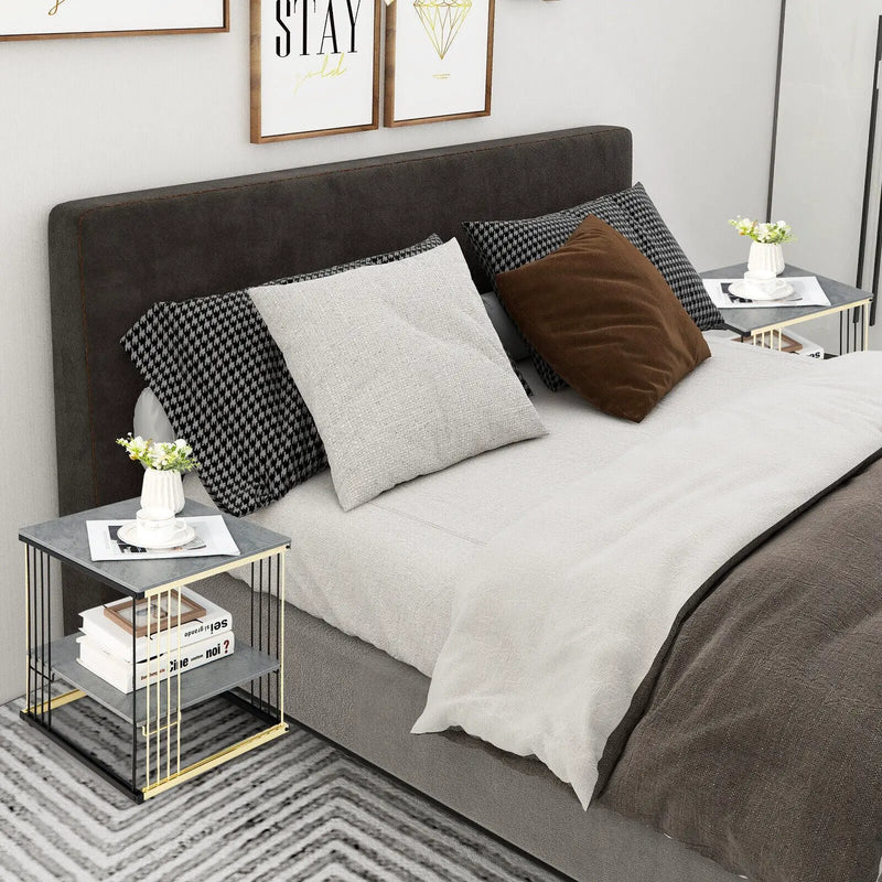 2-Tier Metal Side End Table with Removable Shelf-Gray by DirectDeals
