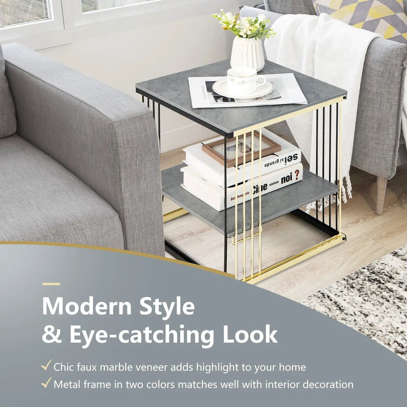2-Tier Metal Side End Table with Removable Shelf-Gray by DirectDeals
