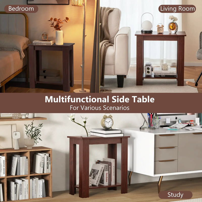 2-Tier Modern Compact End Table with Storage Shelf by DirectDeals