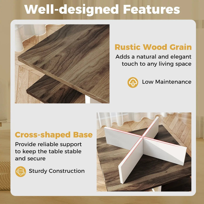 2-Tier Square Coffee Table with 4 Storage Compartments-Walnut by DirectDeals