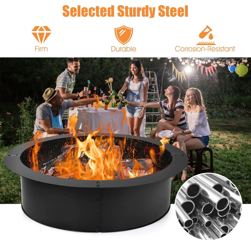 36 inch Round Steel Fire Pit Ring Line for Outdoor Backyard by DirectDeals