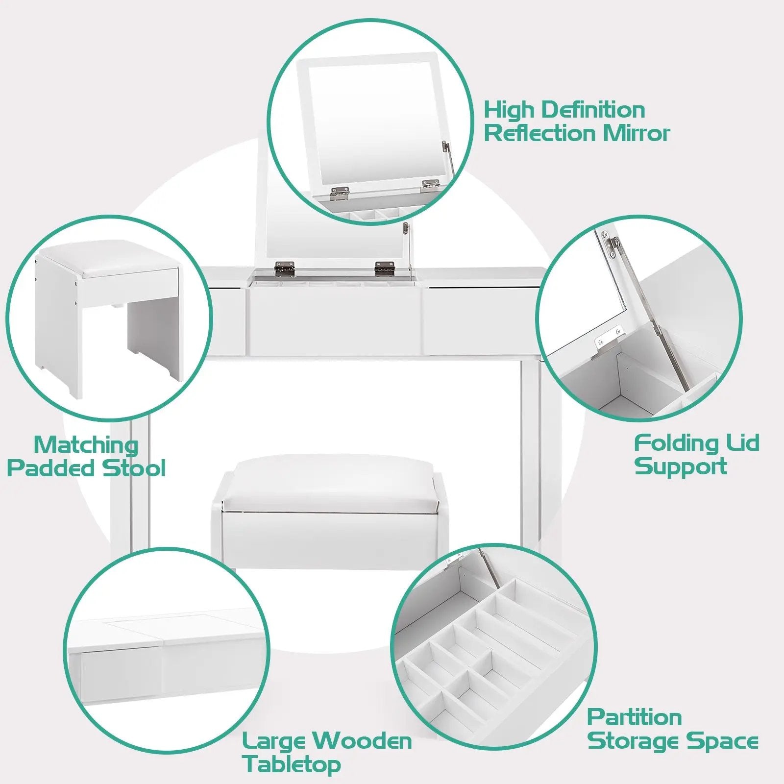 Vanity Makeup Dressing Table Set with Flip Top Mirror and Cushioned Stool by DirectDeals