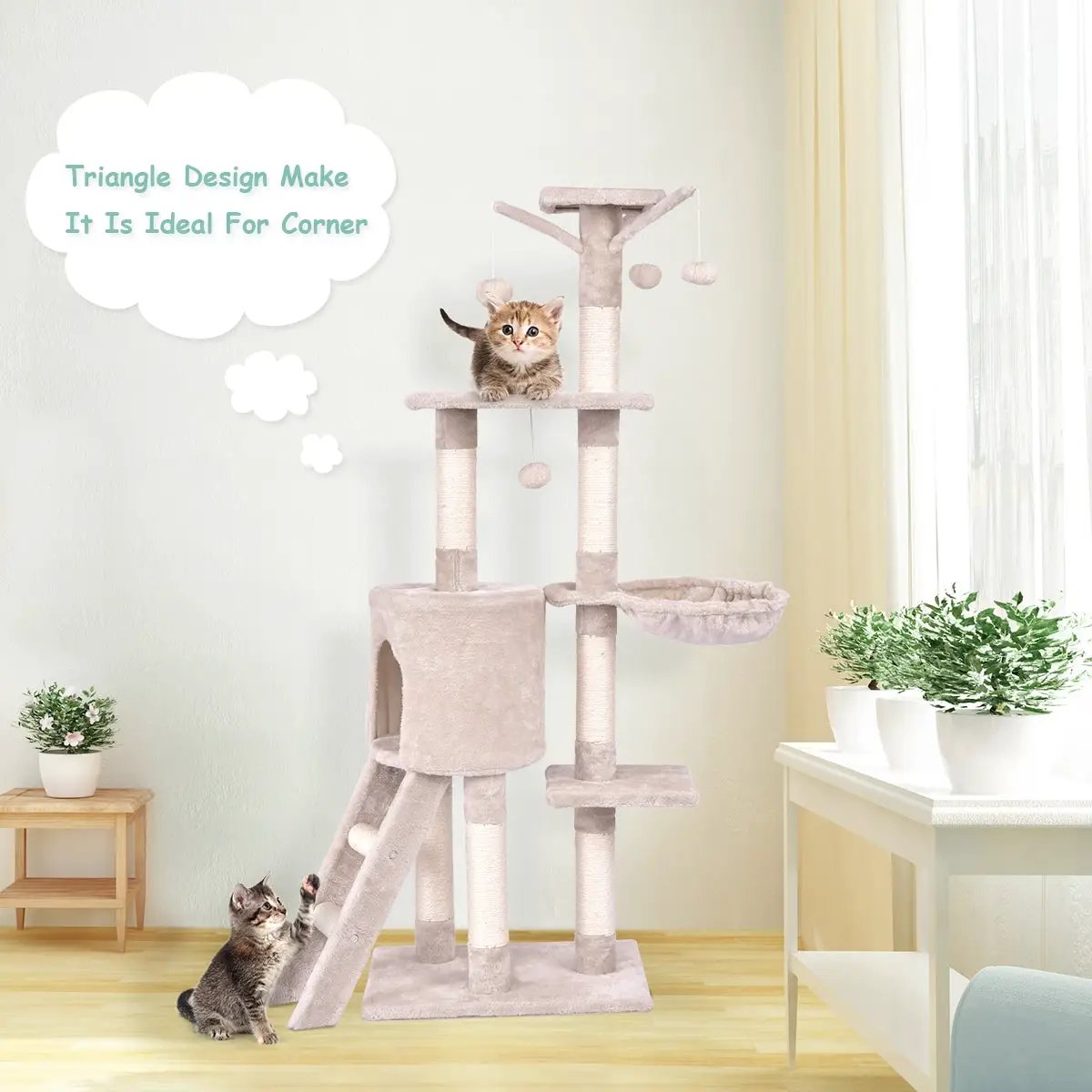 56 Inch Condo Scratching Posts Ladder Cat Play Tree by DirectDeals