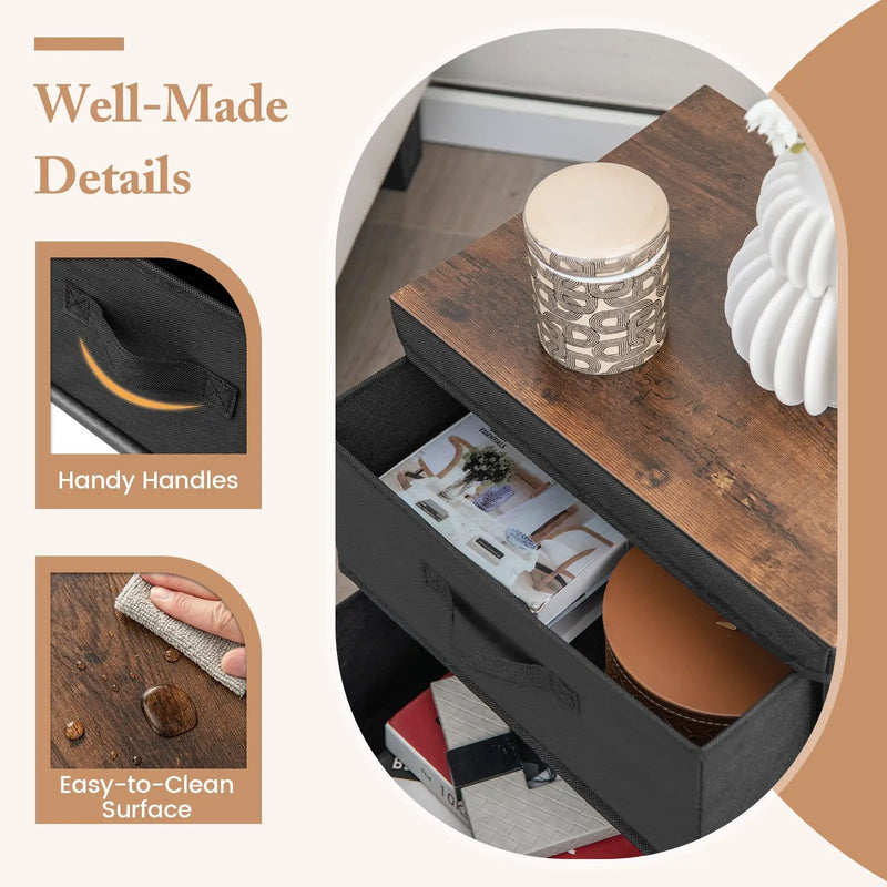 2-Drawer Nightstand with Removable Fabric Bins and Pull Handles Set of 2-Black by DirectDeals