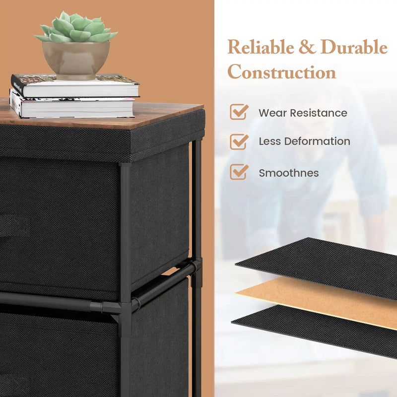 2-Drawer Nightstand with Removable Fabric Bins and Pull Handles Set of 2-Black by DirectDeals