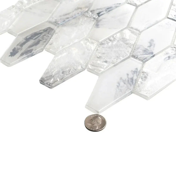 White 11x12 Matte Elongated Hexagon Glass Mosaic Tile (10 pack, 8.6 sq ft/case), photo 2 of 6