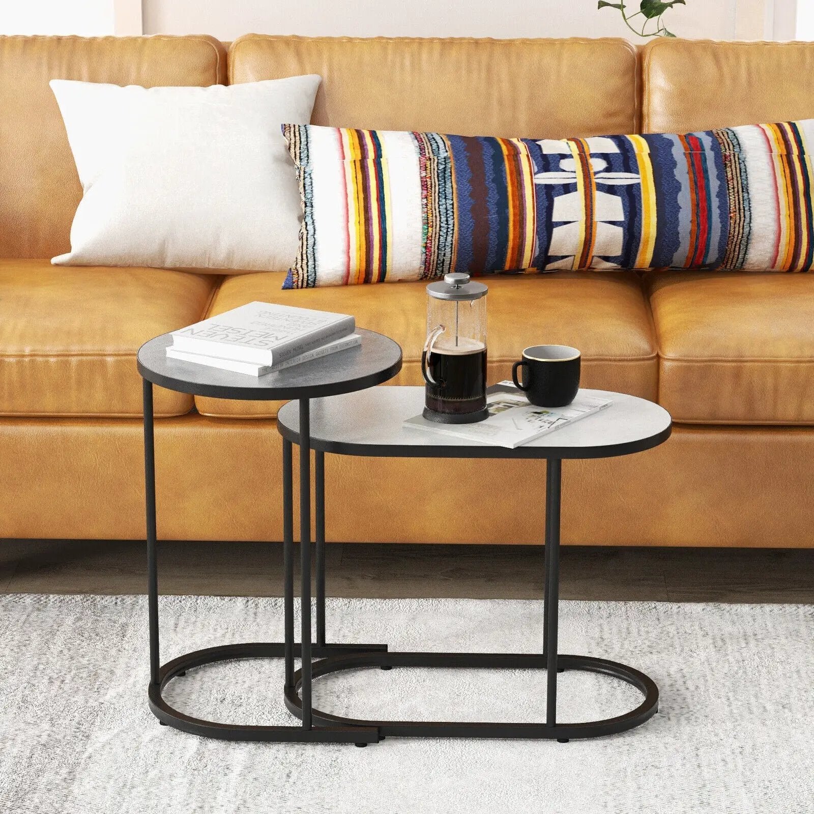 2-in-1 Design Faux Marble Top Tea Table by DirectDeals