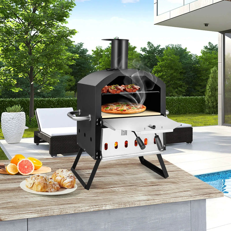 Outdoor Pizza Oven with Anti-scalding Handles and Foldable Legs-Black by DirectDeals