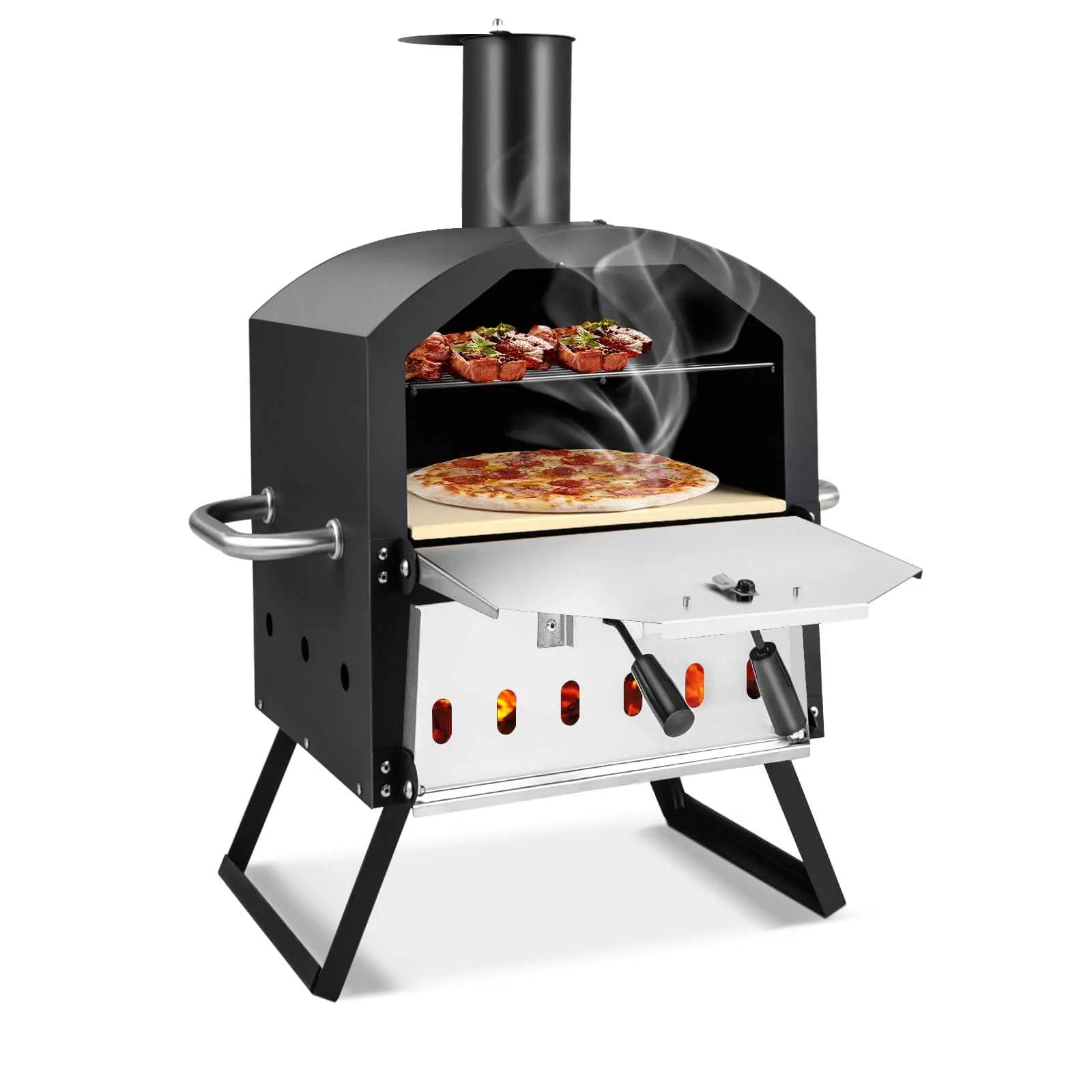 Outdoor Pizza Oven with Anti-scalding Handles and Foldable Legs-Black by DirectDeals