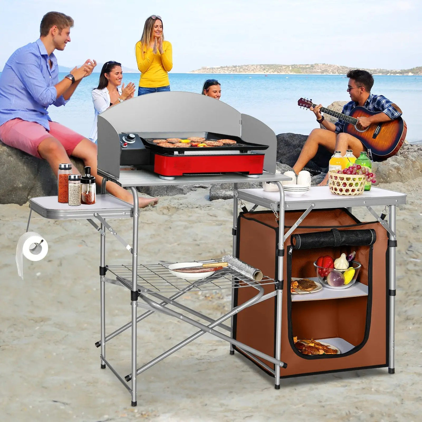 Foldable Outdoor BBQ Portable Grilling Table With Windscreen Bag by DirectDeals