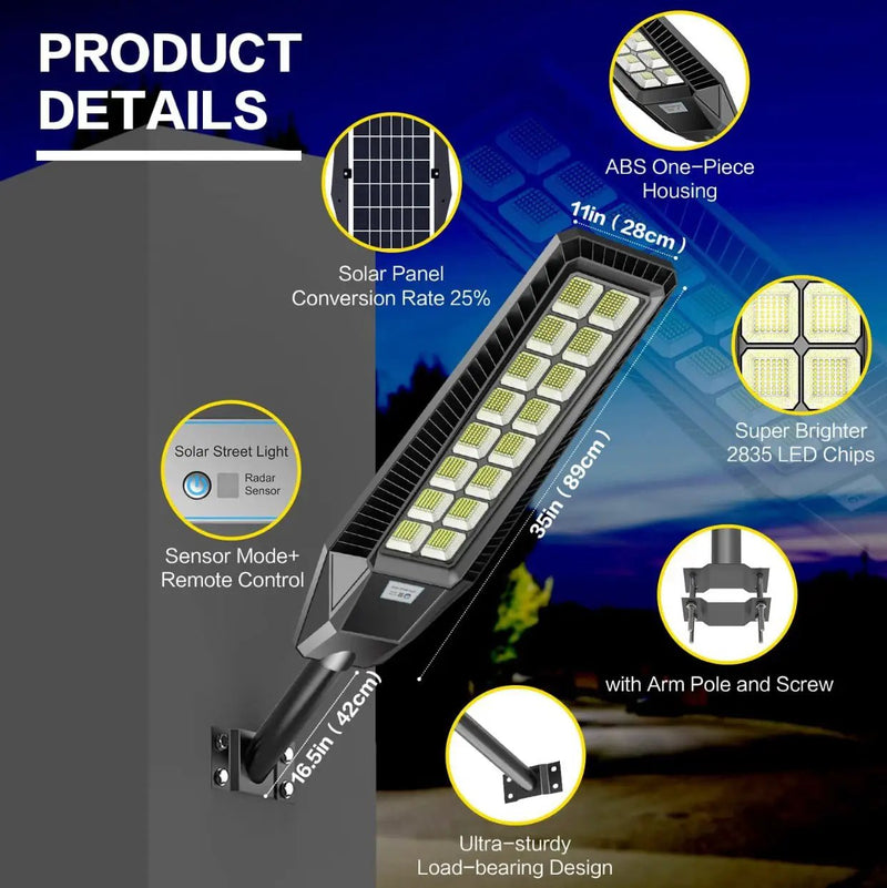 2 Pack 4600W Solar Street Lights Outdoor 190000 Lumens Dusk to Dawn With Remote and Motion Sensor by Outdoor Solar Outlet