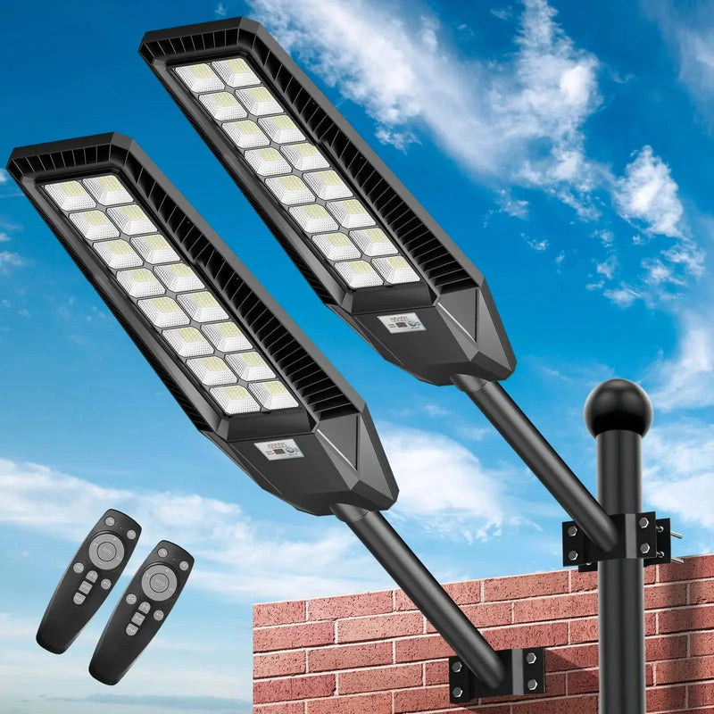 2 Pack 4600W Solar Street Lights Outdoor 190000 Lumens Dusk to Dawn With Remote and Motion Sensor by Outdoor Solar Outlet