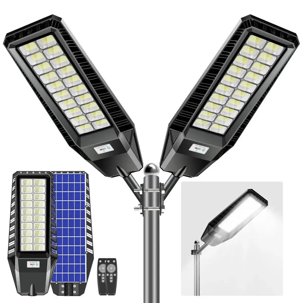 2 Pack 4600W Solar Street Lights Outdoor 190000 Lumens Dusk to Dawn With Remote and Motion Sensor by Outdoor Solar Outlet