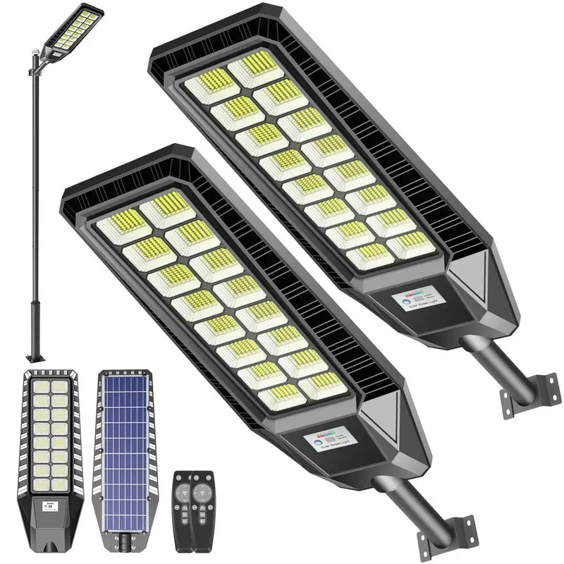 2 Pack 4600W Solar Street Lights Outdoor 190000 Lumens Dusk to Dawn With Remote and Motion Sensor by Outdoor Solar Outlet
