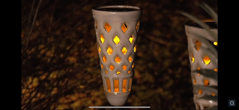 2 Pack Energizer LED Ceramic Solar Tiki Torch Lights Flickering Lights Color:WHITE by Outdoor Solar Outlet
