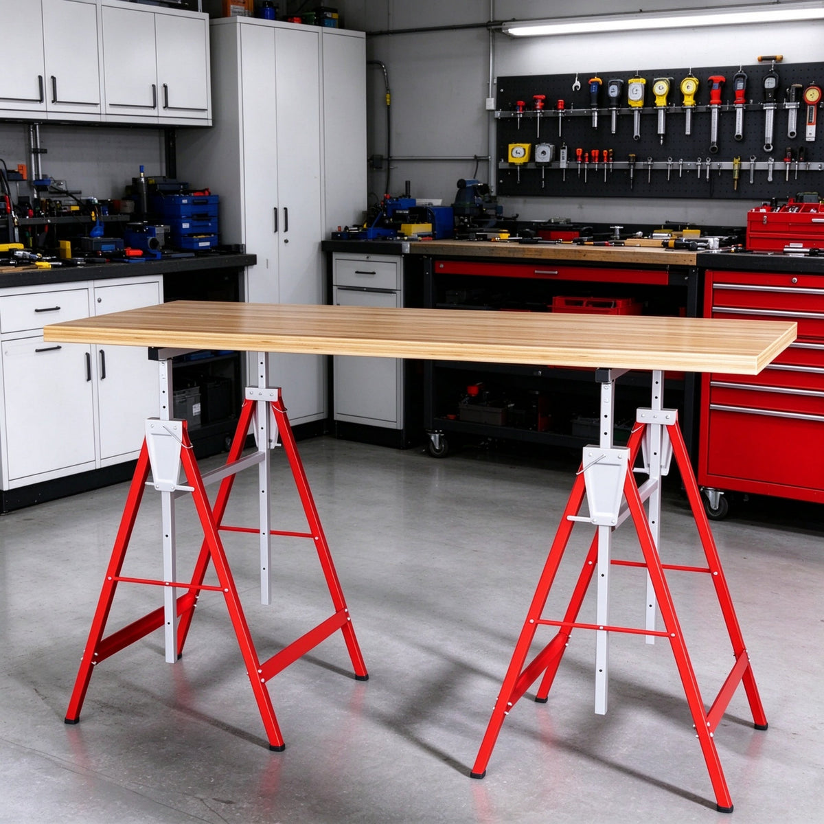 2‑Pack Heavy‑Duty Folding Sawhorse, Adjustable Height Steel Work Stand, Portable Carpenter Work Bench Support for Construction & DIY Projects(Only 2 pcs Telescopic Builders Trestle), photo 2 of 8