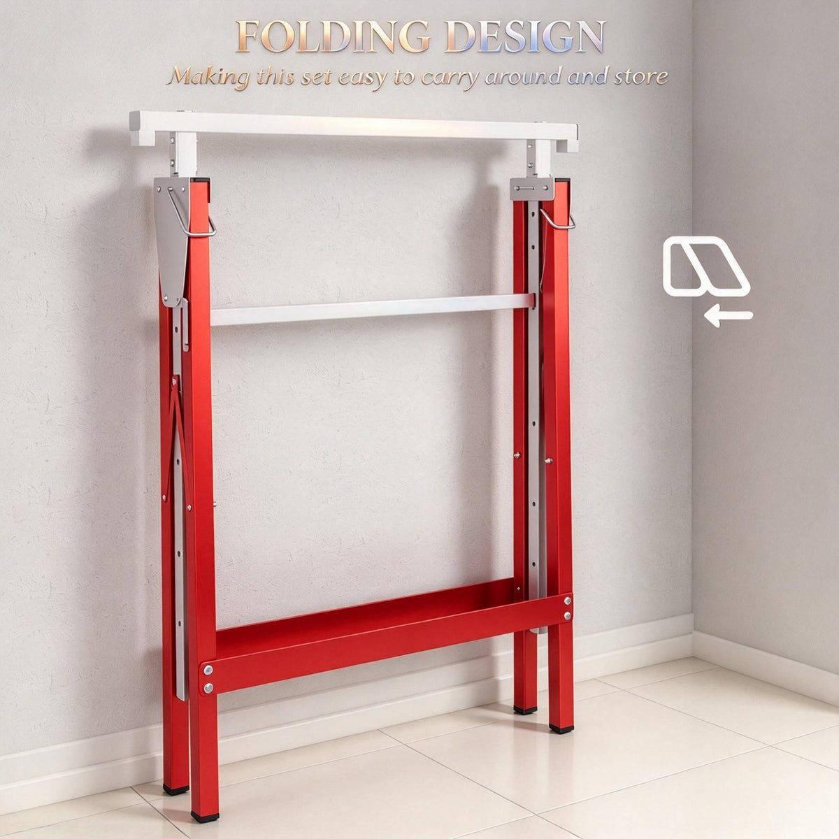 2‑Pack Heavy‑Duty Folding Sawhorse, Adjustable Height Steel Work Stand, Portable Carpenter Work Bench Support for Construction & DIY Projects(Only 2 pcs Telescopic Builders Trestle), photo 5 of 8