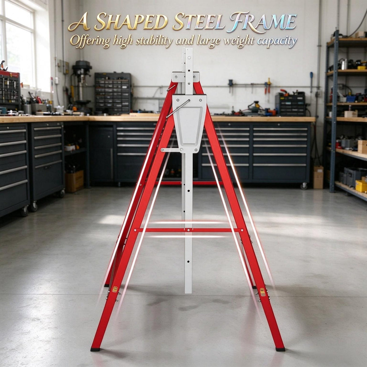 2‑Pack Heavy‑Duty Folding Sawhorse, Adjustable Height Steel Work Stand, Portable Carpenter Work Bench Support for Construction & DIY Projects(Only 2 pcs Telescopic Builders Trestle), photo 7 of 8