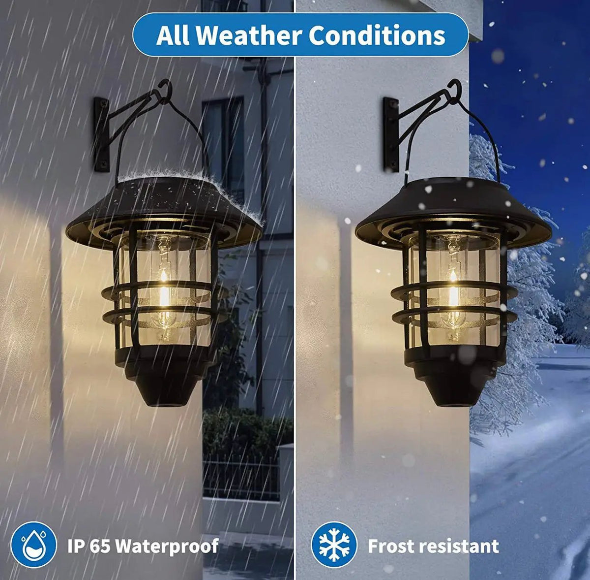 2 Pack Security Solar Hanging Lanterns , Wall/Porch Lights 15 Lumen Heavy Glass & Stainless by Outdoor Solar Outlet