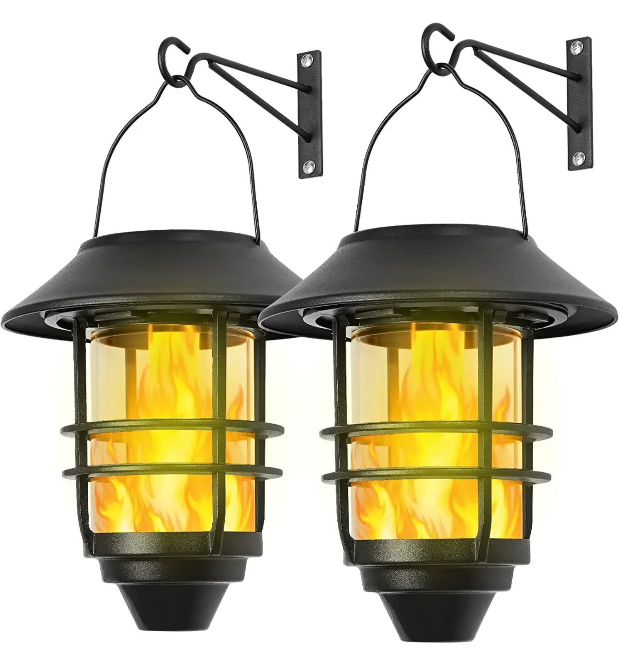 2 Pack Security Solar Hanging Lanterns , Wall/Porch Lights 15 Lumen Heavy Glass & Stainless by Outdoor Solar Outlet