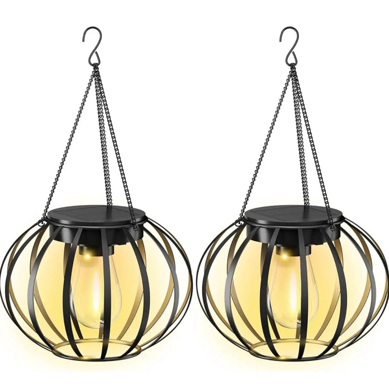 2 Pack SmartYard Solar Hanging Lanterns Outdoor Waterproof 15" Pumpkin Shape by Outdoor Solar Outlet