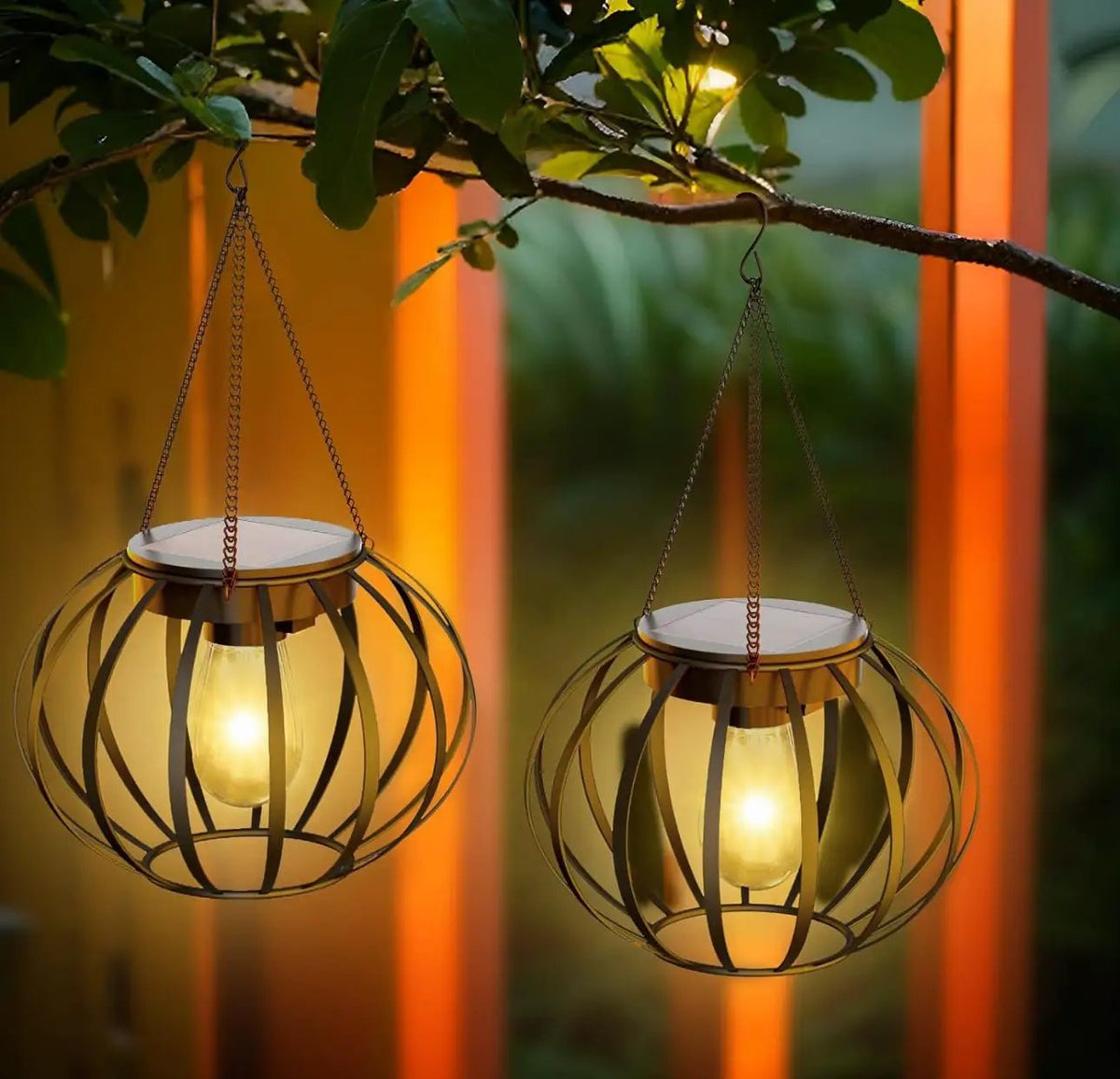 2 Pack SmartYard Solar Hanging Lanterns Outdoor Waterproof 15" Pumpkin Shape by Outdoor Solar Outlet