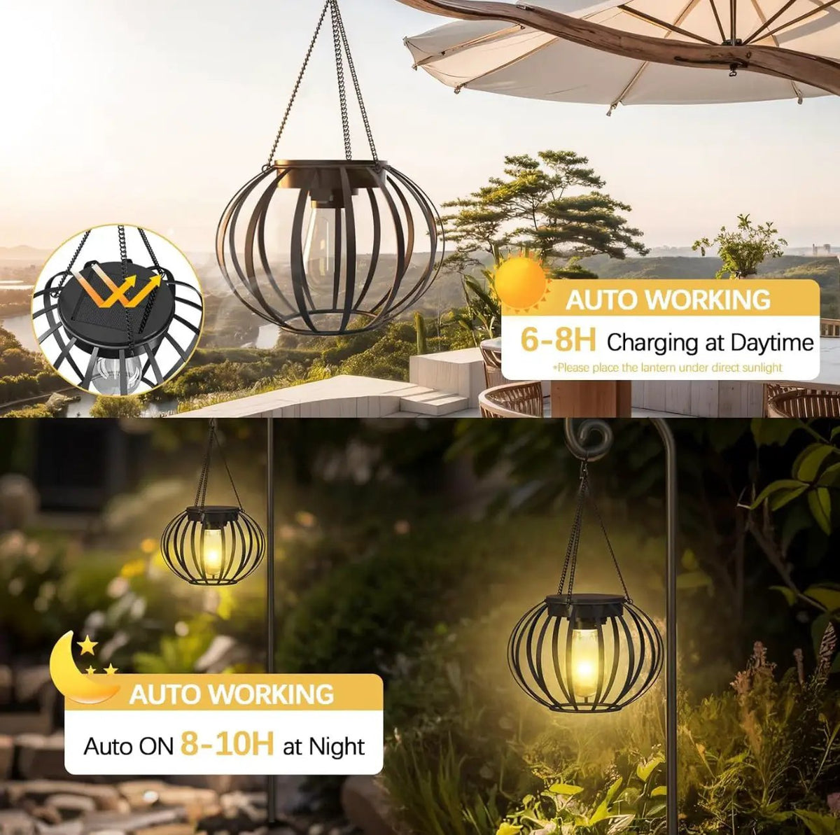 2 Pack SmartYard Solar Hanging Lanterns Outdoor Waterproof 15" Pumpkin Shape by Outdoor Solar Outlet