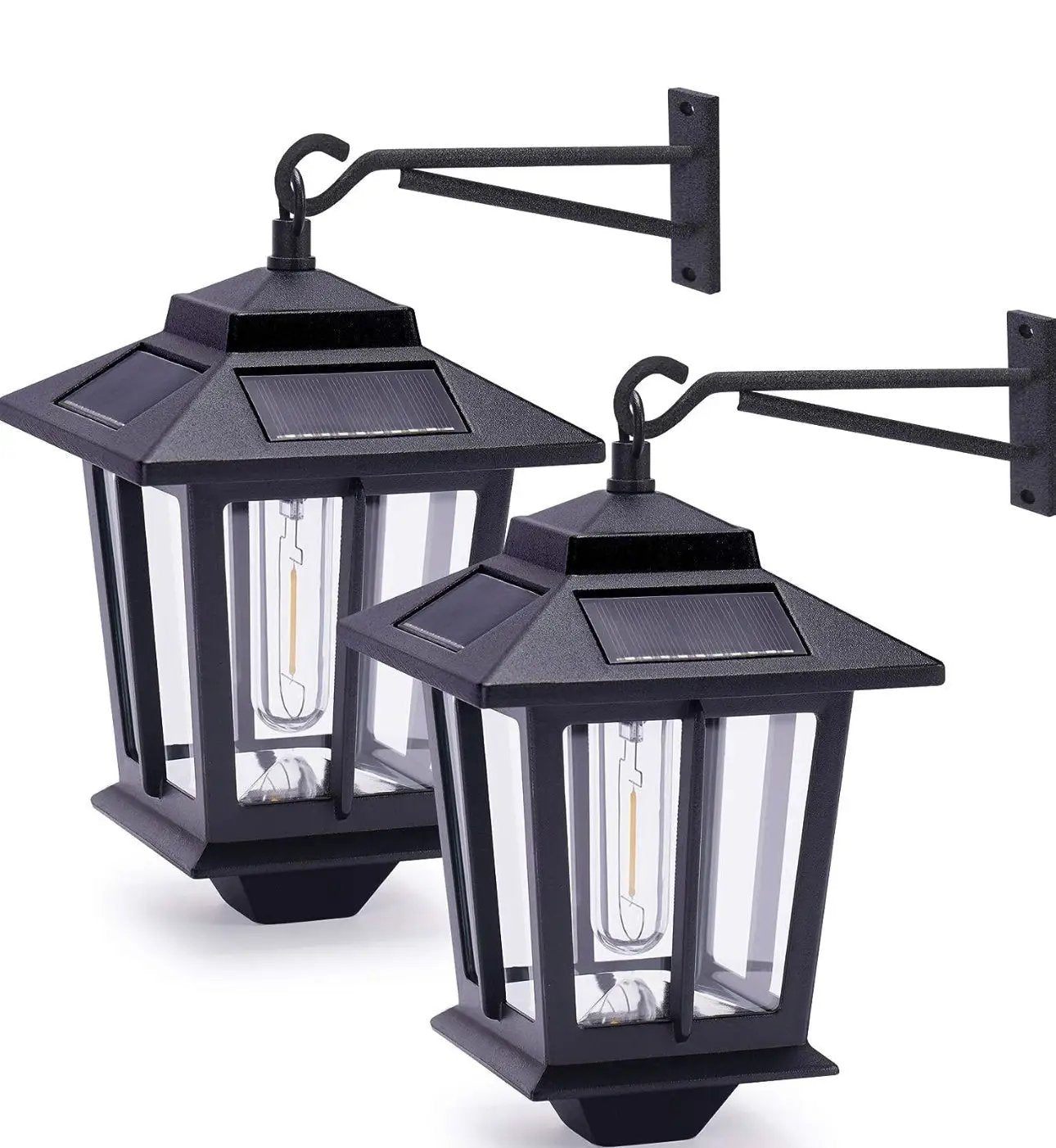 2 Pack SmartYard Solar Wall Hanging Lanterns with Replaceable Bulb, 4 Solar Panels,Anti-Rust by Outdoor Solar Outlet