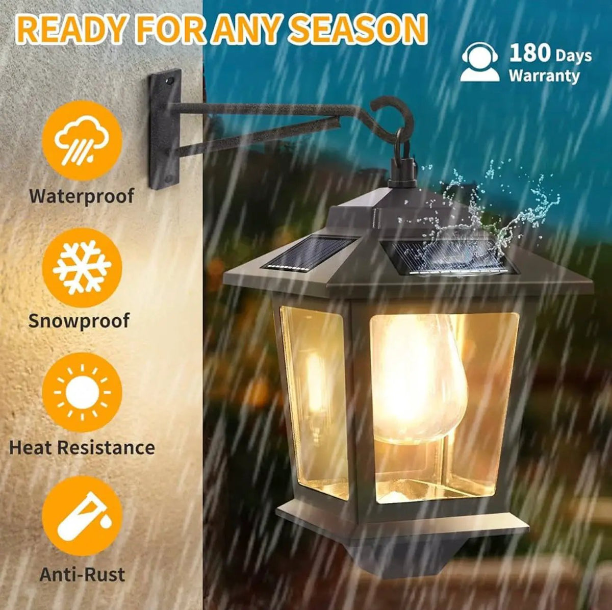 2 Pack SmartYard Solar Wall Hanging Lanterns with Replaceable Bulb, 4 Solar Panels,Anti-Rust by Outdoor Solar Outlet