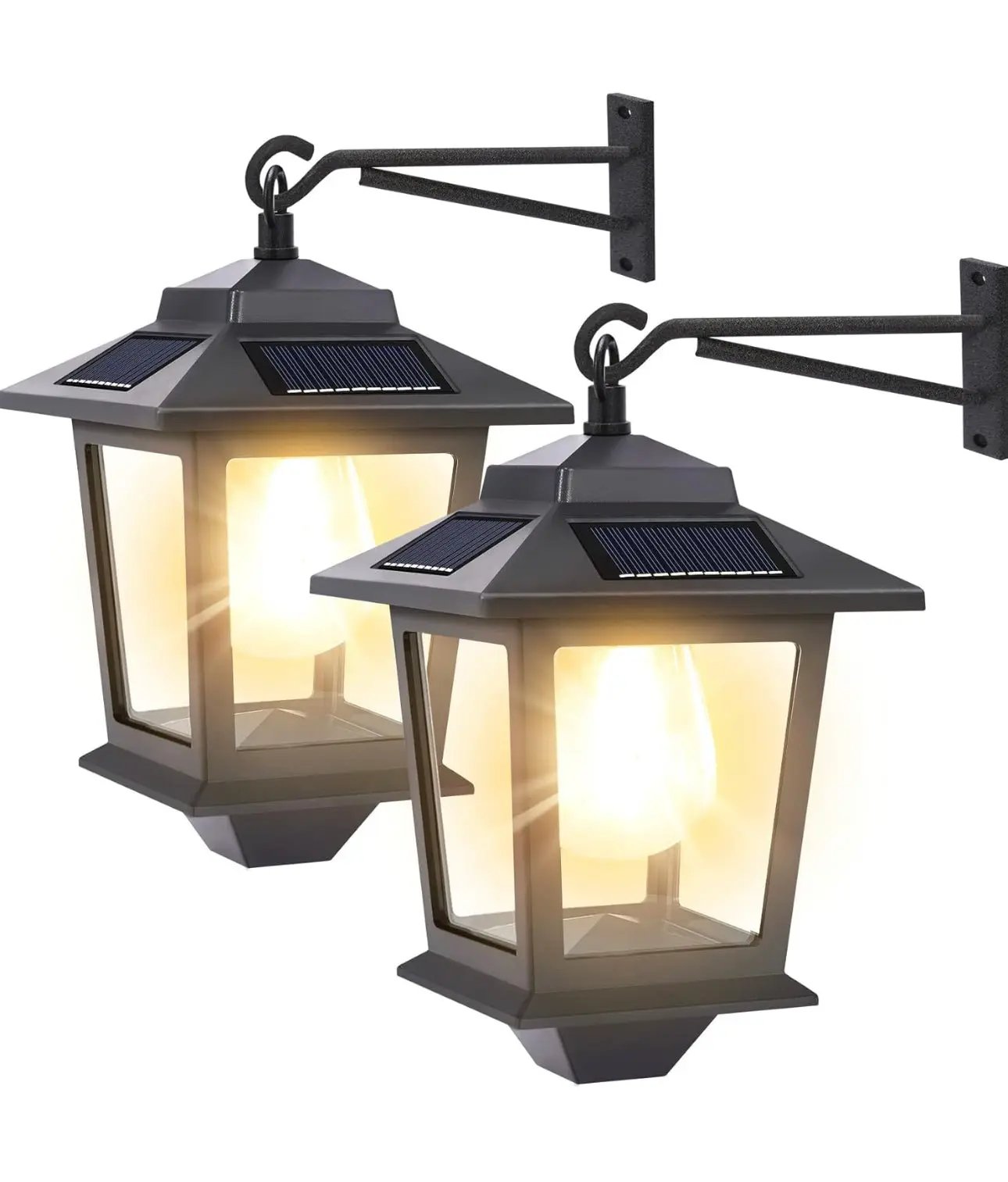 2 Pack SmartYard Solar Wall Hanging Lanterns with Replaceable Bulb, 4 Solar Panels,Anti-Rust by Outdoor Solar Outlet