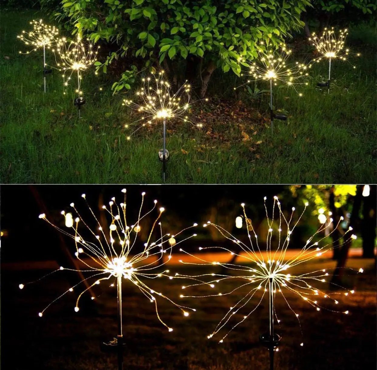 2 Pack Solar Garden Firework Lights Solar Powered String Light with 2 Lighting Modes Twinkling and Steady by Outdoor Solar Outlet
