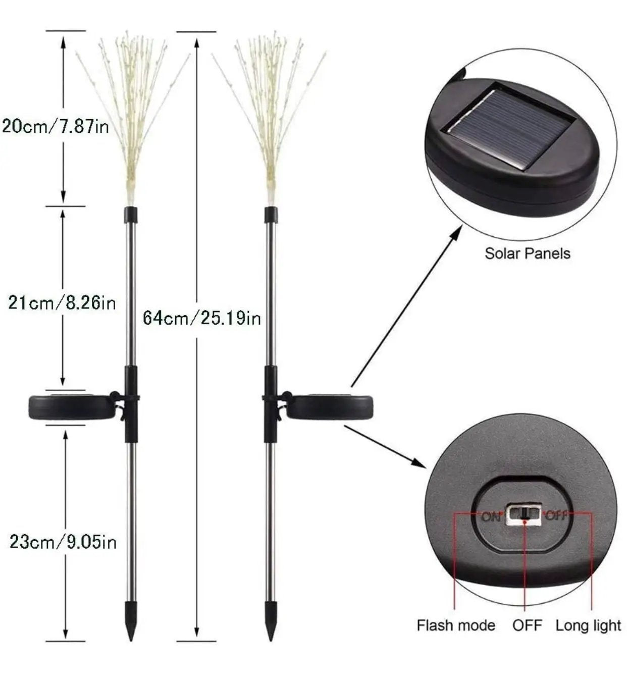 2 Pack Solar Garden Firework Lights Solar Powered String Light with 2 Lighting Modes Twinkling and Steady by Outdoor Solar Outlet