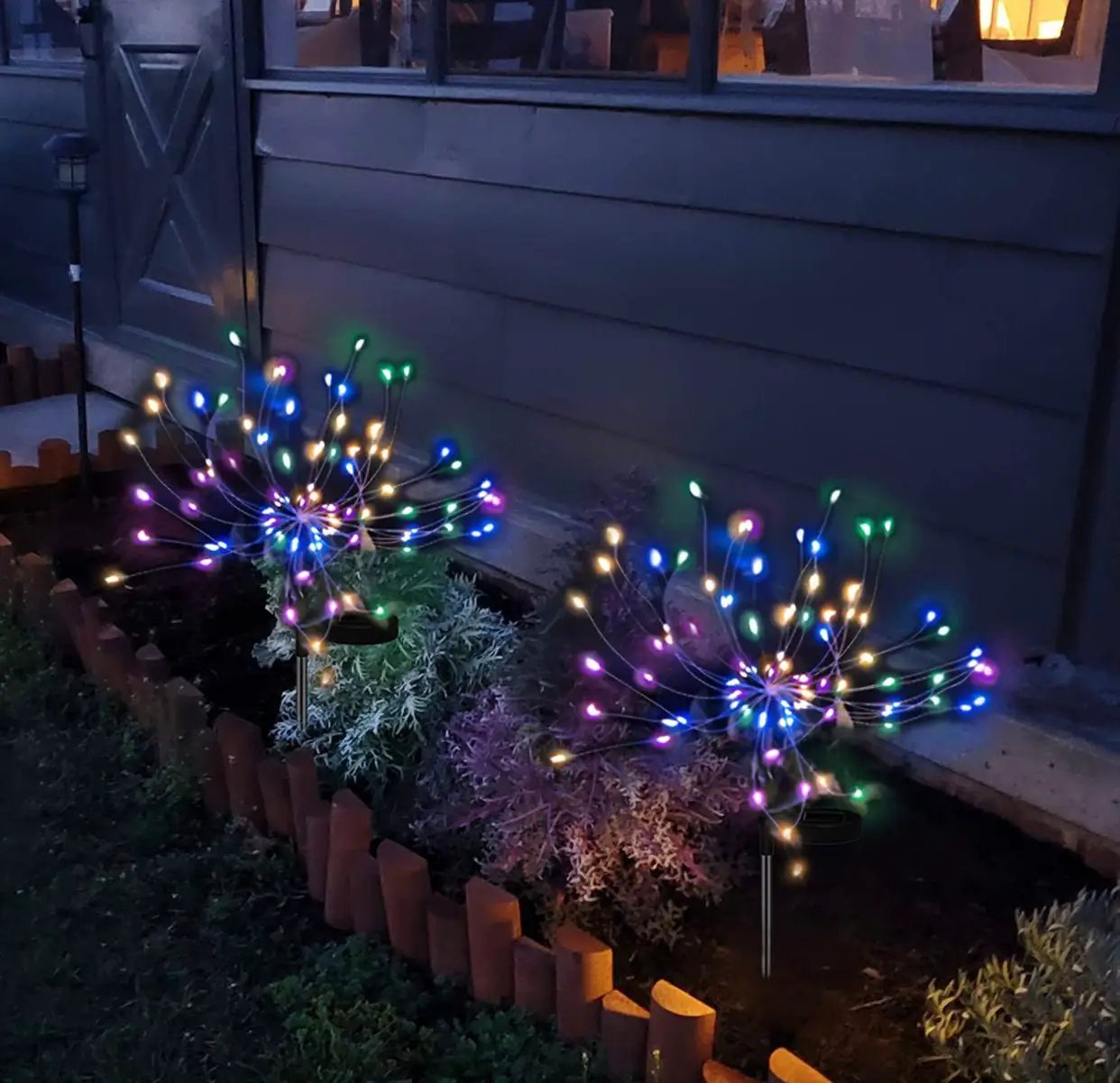 2 Pack Solar Garden Firework Lights Solar Powered String Light with 2 Lighting Modes Twinkling and Steady by Outdoor Solar Outlet