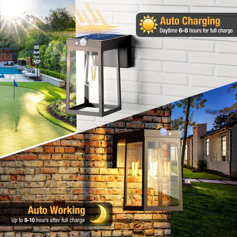 2 Pack Solar Porch Lights Outdoor Motion Sensor, Solar Wall Lights with 2 Modes & Waterproof, Dusk to Dawn by Outdoor Solar Outlet