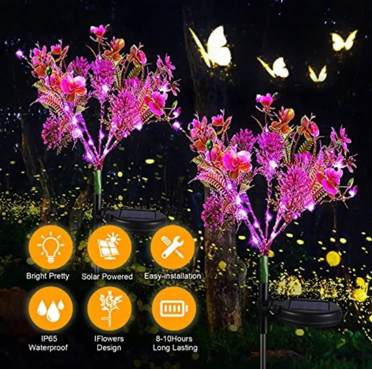 2 Pack Solar Powered Phalaenopsis Flowers Lights Design, Waterproof by Outdoor Solar Outlet