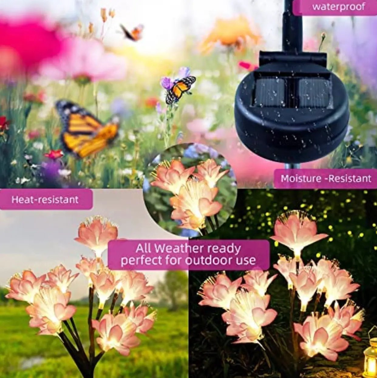 2 Pack Solar Steak Garden Lights Solar Powered Waterproof 2 Lighting Modes Twinkling and Steady Landscape by Outdoor Solar Outlet