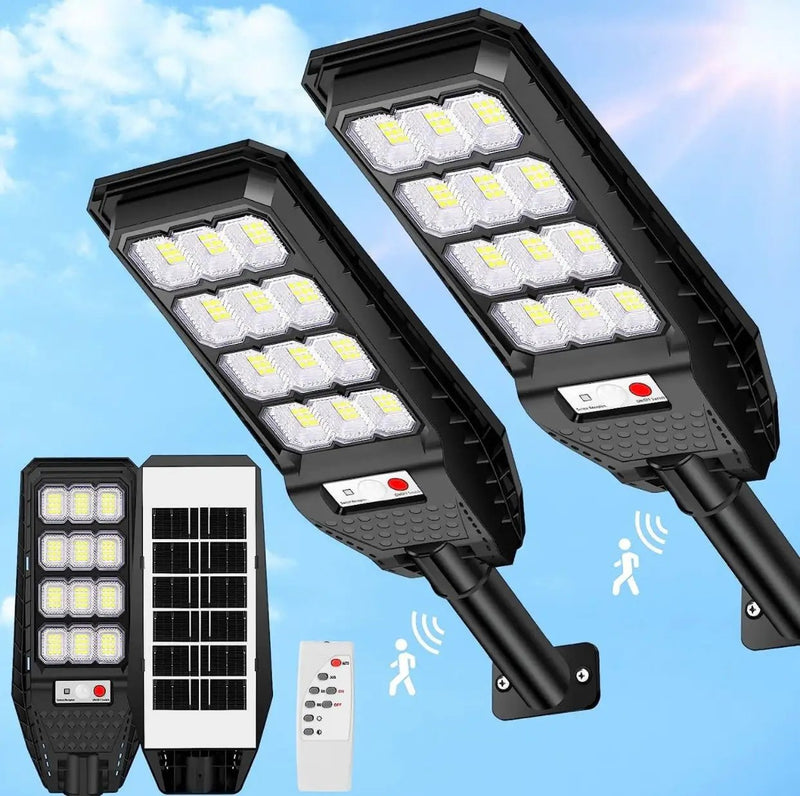 2-Pack Solar Street Lights Outdoor Waterproof,6000LM Dusk to Dawn,6500K Motion Sensor with Remote Control by Outdoor Solar Outlet
