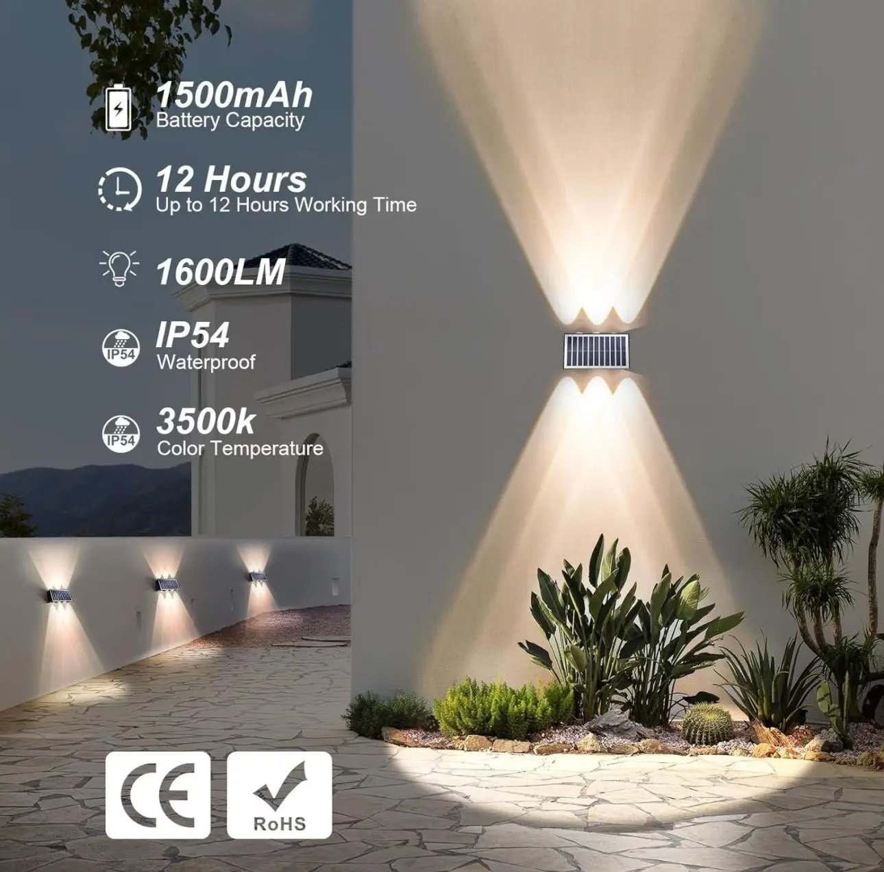 2 Pack Solar Wall Lights Outdoor Waterproof Led Up and Down Wall Lights,Solar Outdoor Lights Wall Sconce Exterior Lighting by Outdoor Solar Outlet