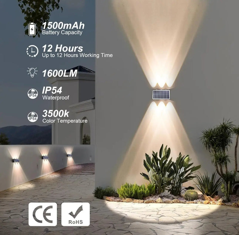2 Pack Solar Wall Lights Outdoor Waterproof Led Up and Down Wall Lights,Solar Outdoor Lights Wall Sconce Exterior Lighting by Outdoor Solar Outlet