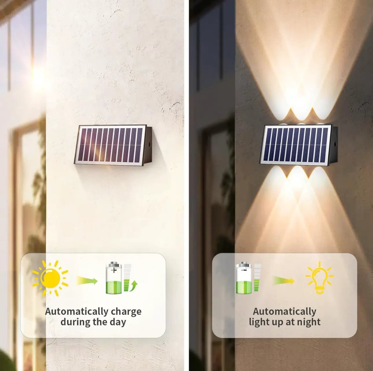 2 Pack Solar Wall Lights Outdoor Waterproof Led Up and Down Wall Lights,Solar Outdoor Lights Wall Sconce Exterior Lighting by Outdoor Solar Outlet