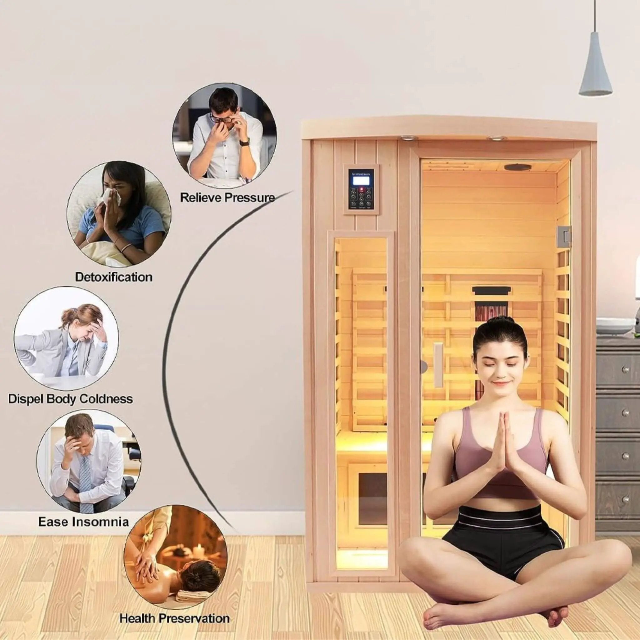 Thermora Orien Premium 2-Person Low EMF FAR-Infrared Heat Wood Home Personal Spa Sauna With Ceramic Heaters, 1760W (SAK25714) by SAKSBY WHOLESALE