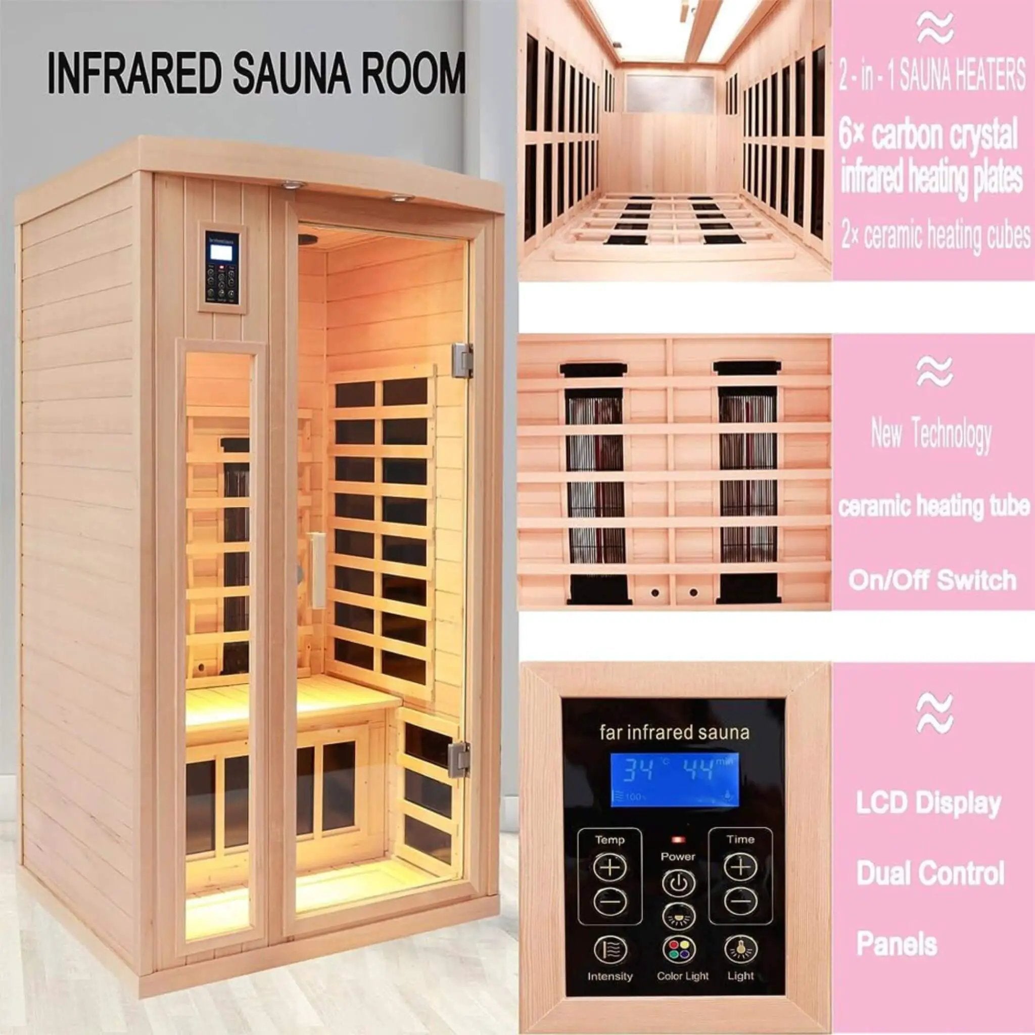 Thermora Orien Premium 2-Person Low EMF FAR-Infrared Heat Wood Home Personal Spa Sauna With Ceramic Heaters, 1760W (SAK25714) by SAKSBY WHOLESALE