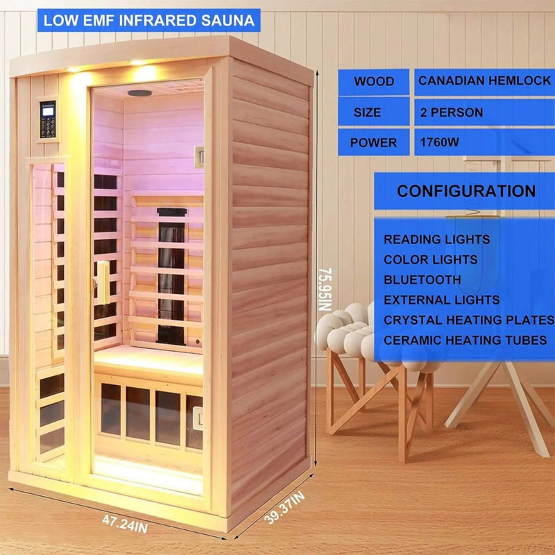 Thermora Orien Premium 2-Person Low EMF FAR-Infrared Heat Wood Home Personal Spa Sauna With Ceramic Heaters, 1760W (SAK25714) by SAKSBY WHOLESALE