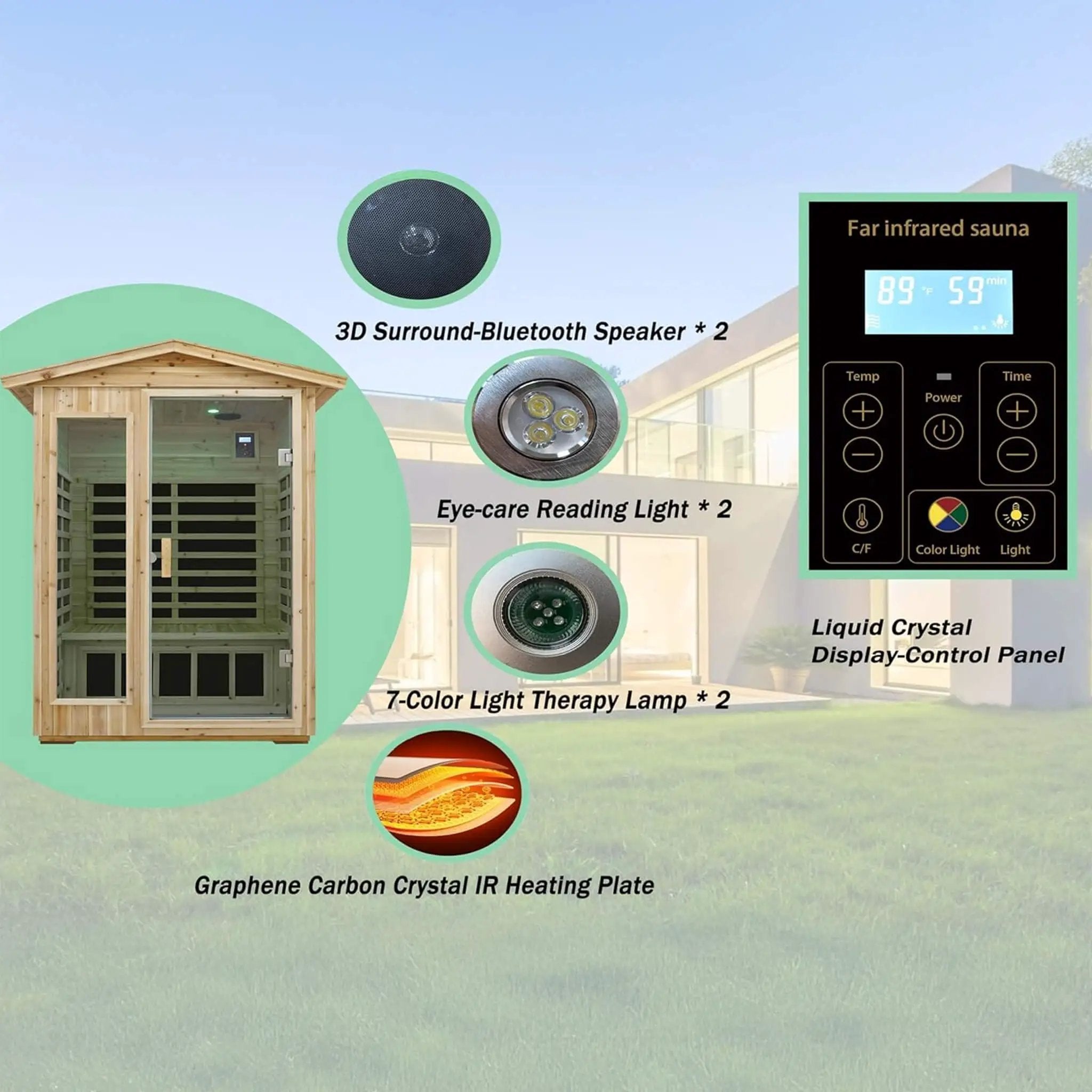 Thermora Vexa Luxury 2-Person Outdoor Low EMF Hemlock Infrared Sauna With Bluetooth And Chromotherapy Light (SAK97318) by SAKSBY WHOLESALE