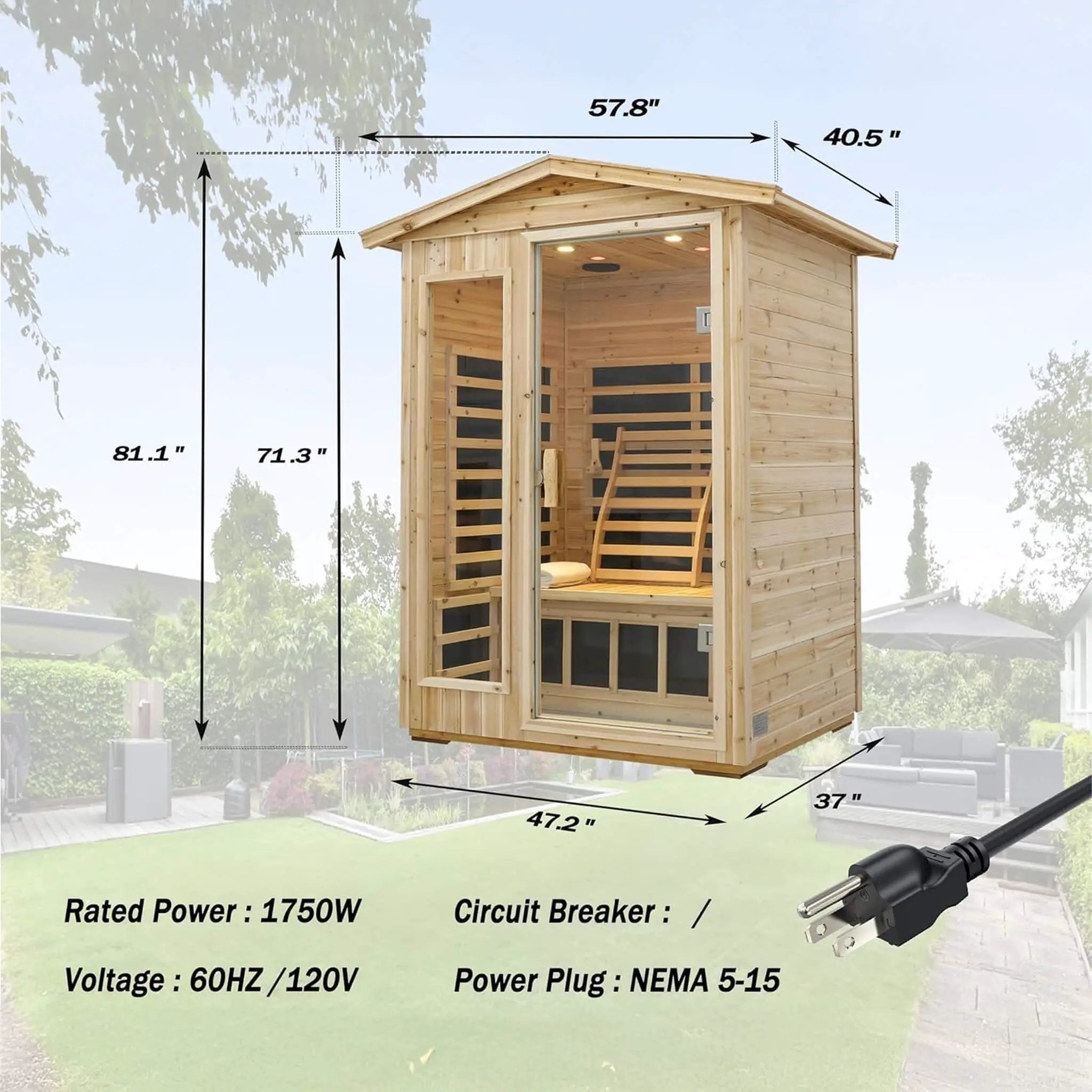 Thermora Vexa Luxury 2-Person Outdoor Low EMF Hemlock Infrared Sauna With Bluetooth And Chromotherapy Light (SAK97318) by SAKSBY WHOLESALE