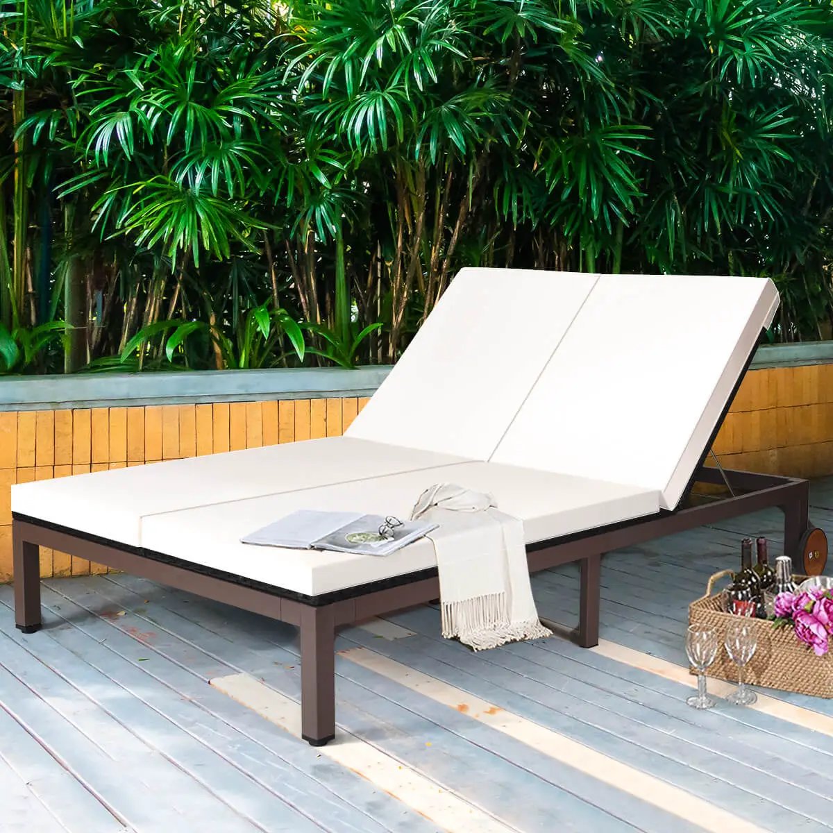 2-Person Patio Rattan Lounge Chair with Adjustable Backrest by DirectDeals