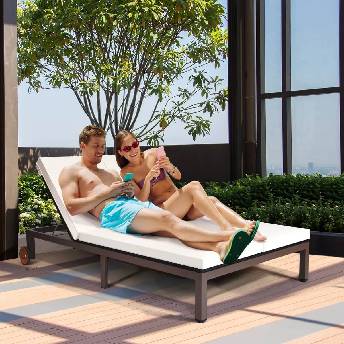 2-Person Patio Rattan Lounge Chair with Adjustable Backrest by DirectDeals