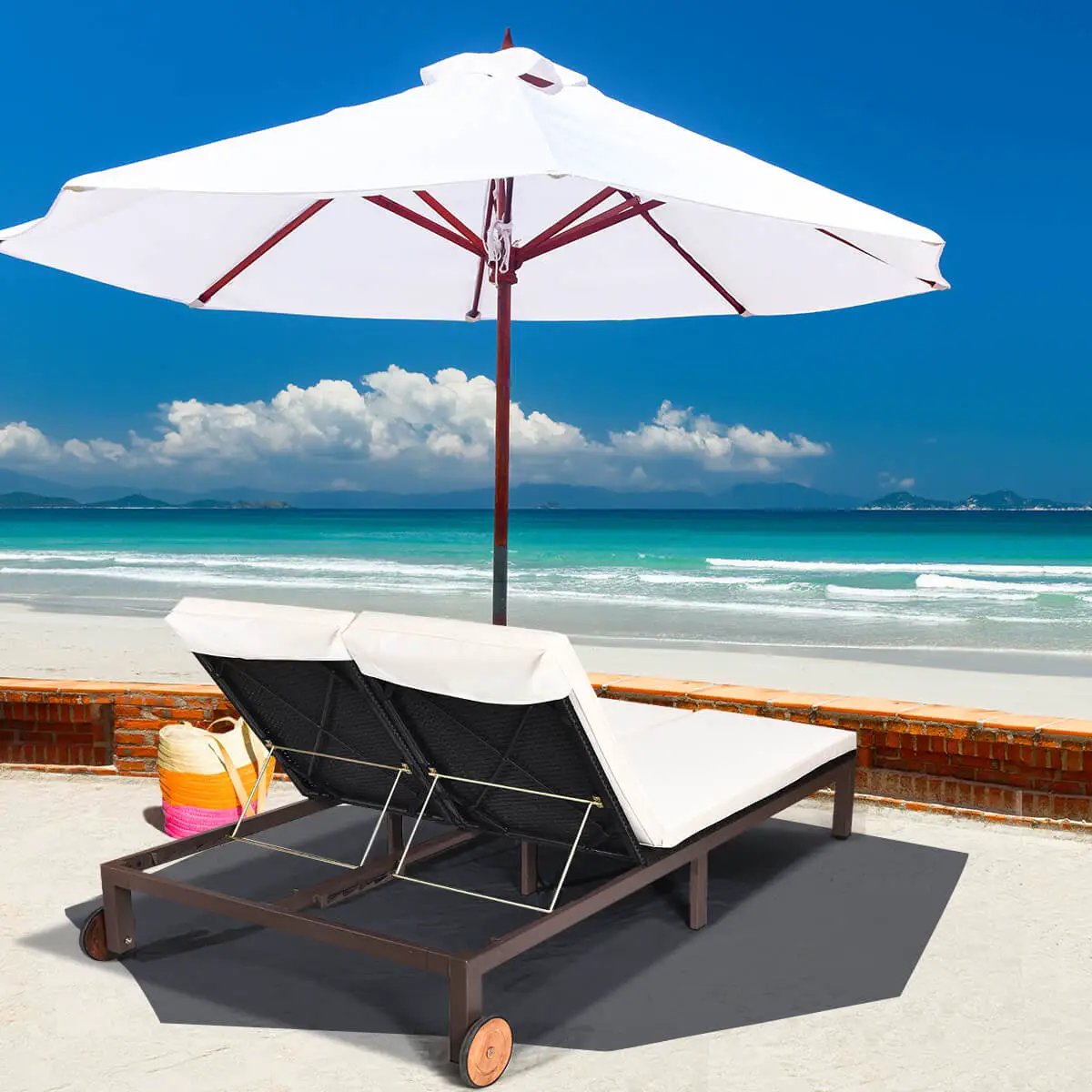 2-Person Patio Rattan Lounge Chair with Adjustable Backrest by DirectDeals